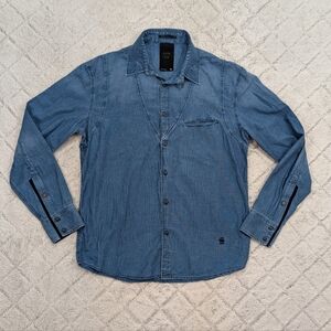 G Star Raw Shirt Mens XL Blue Denim Western Cover Long Sleeve Button Up